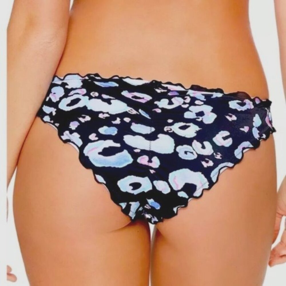 Salt + Cove Black & Multicolor Abstract Ruffle Trim Bikini Bottom Size S - Picture 3 of 7